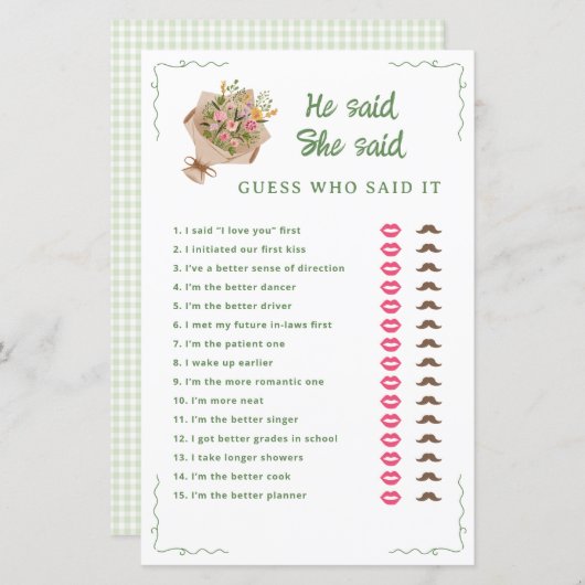 市場を離れて、彼は彼女はブライダルシャワーゲームを言った (正面/裏面)