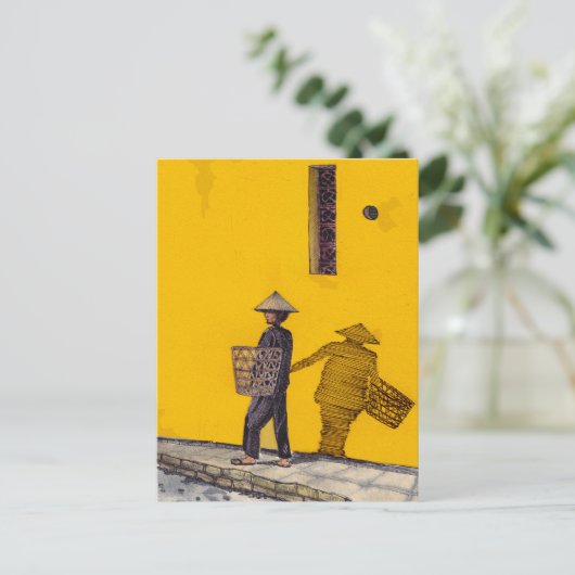 市場セールスマンHoi An Vietnamイラストレーション ポストカード (スタンド正面)