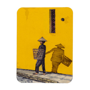 市場セールスマンHoi An Vietnamイラストレーション マグネット