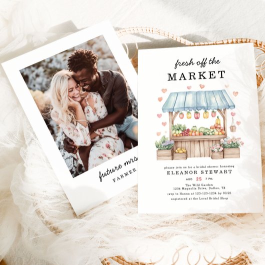 市場モダンのブライダルシャワー 招待状