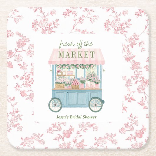 市場外のフローラ農家ブライダルシャワー スクエアペーパーコースター (正面)