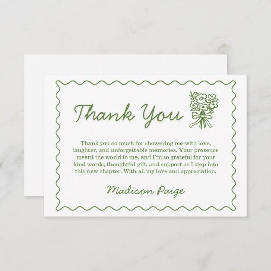 市場外の新鮮なブライダルシャワー緑 サンキューカード (正面/裏面)