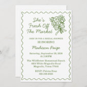 市場外の新鮮なブライダルシャワー緑 招待状 (正面/裏面)