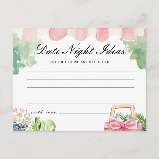 市場外の新鮮な日付の夜ブライダルシャワー エンクロージャーカード (正面)