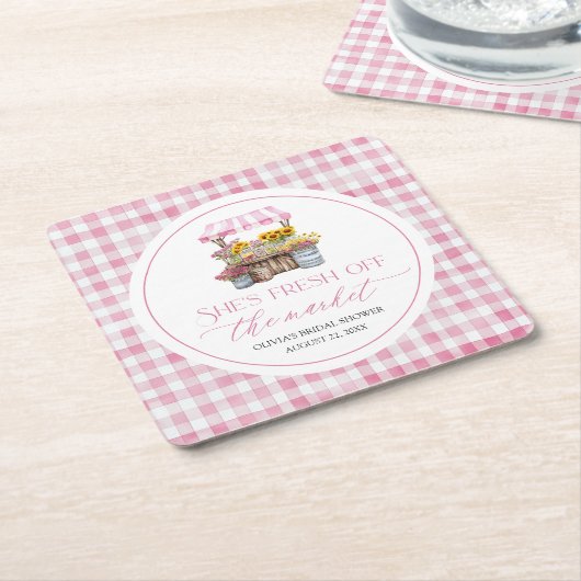 市場外の農家市場ブライダルシャワー スクエアペーパーコースター (アングル)