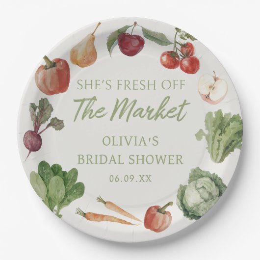 市場外の農家市場ブライダルシャワー ペーパープレート (正面)
