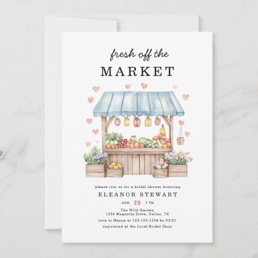 市場外の農家市場ブライダルシャワー 招待状 (正面)
