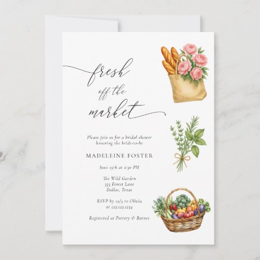 市場外の農家市場ブライダルシャワー 招待状 (正面)