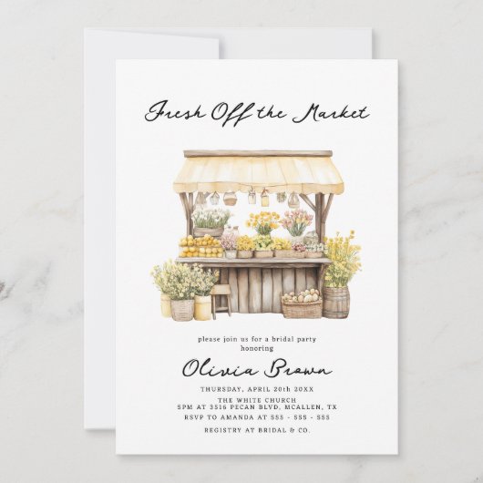 市場外の農家市場ブライダルシャワー 招待状 (正面)