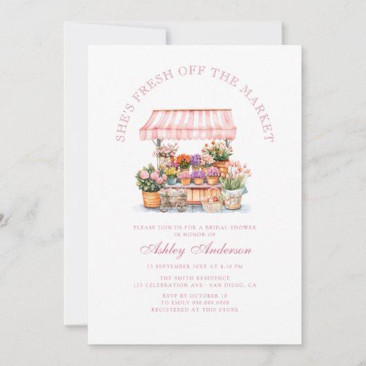 市場外の農家市場ブライダルシャワー 招待状 (正面)