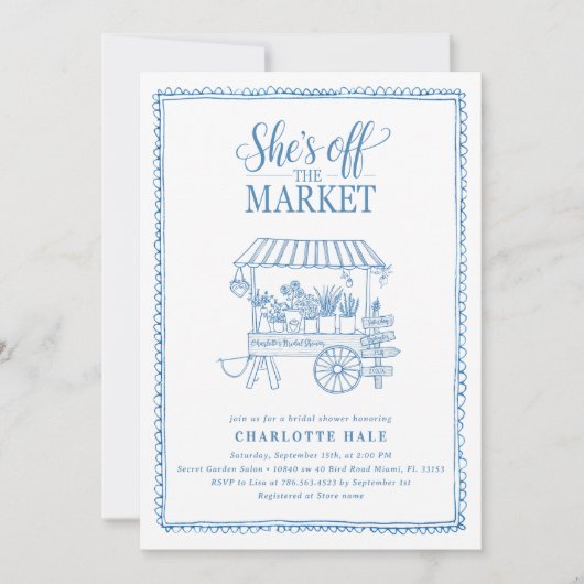 市場手描きブライダルシャワー 招待状 (正面)