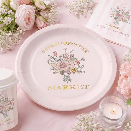 市場直送のフレッシュな花束　ブライダルシャワー ペーパープレート