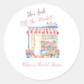 市場直送の水彩花イラストのウェディングシャワー ラウンドシール (正面)