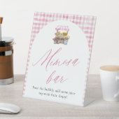 市場Mimosaの看板から新鮮なピンクのギンガム 台座サイン (インサイチュ)