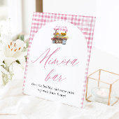 市場Mimosaの看板から新鮮なピンクのギンガム 台座サイン