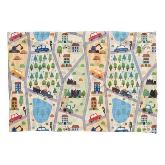 市忙し道キッズ 枕カバー (正面)