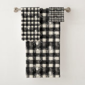 市松模様にくもの巣 – モノクログリッドで同期したクモ バスタオルセット (インサイチュ)