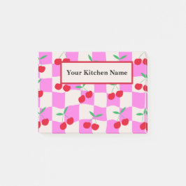 市松模様にさくらんぼオンPink Checkerboardsカスタム ポストイット