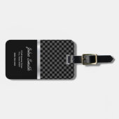 市松模様になるエレガントな及びプロ黒い銀製の正方形 ラゲッジタグ (正面横)