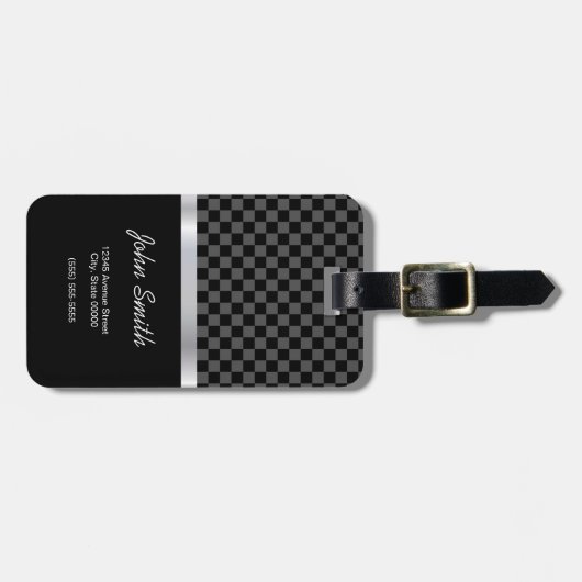 市松模様になるエレガントな及びプロ黒い銀製の正方形 ラゲッジタグ (正面横)