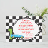 市松模様になる誕生日のRacecarの最初招待状 招待状 (スタンド正面)
