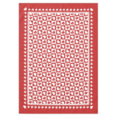 市松模様になる赤と白のオンドリおよびハート テーブルクロス (正面)