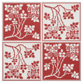 市松模様になる野生の花の赤く白いタイルを張られたかわいらしい花柄 ファブリック (見本)