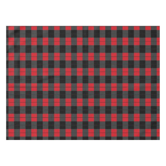 市松模様になる黒く赤いおよび灰色の格子縞 テーブルクロス (正面(横))