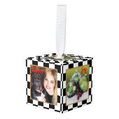 市松模様にカスタムPhoto Cubeクリスマス飾り キューブオーナメント (正面アングル)