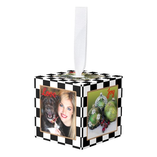 市松模様にカスタムPhoto Cubeクリスマス飾り キューブオーナメント (正面アングル)