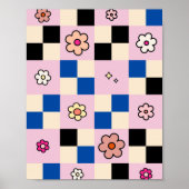 市松模様にカラフルチェック模様ピンク青 ポスター (正面)
