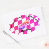 市松模様にカラフルレーシングカー好き 楕円形シール (封筒)