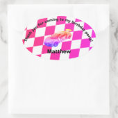 市松模様にカラフルレーシングカー好き 楕円形シール (バッグ)