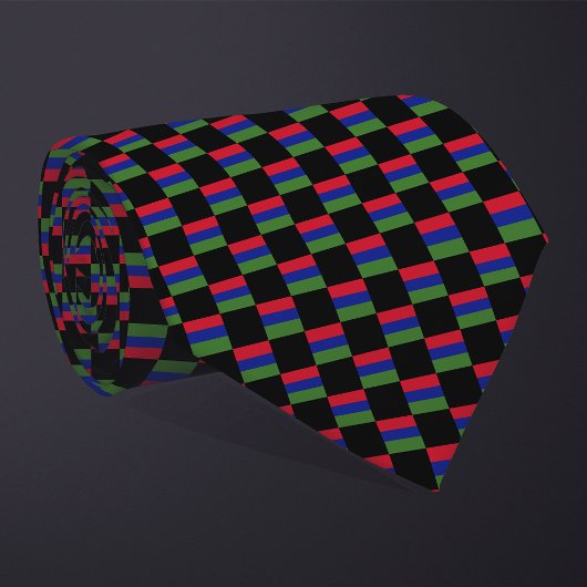 市松模様にガンビア国旗のパターン ネクタイ