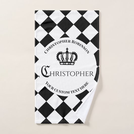 市松模様にキングと白と黒の四角形のパターン バスタオルセット (ハンドタオル)