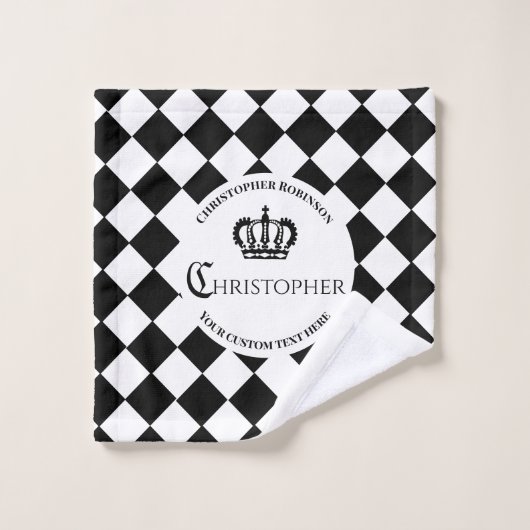 市松模様にキングと白と黒の四角形のパターン バスタオルセット (ウォッシュタオル)