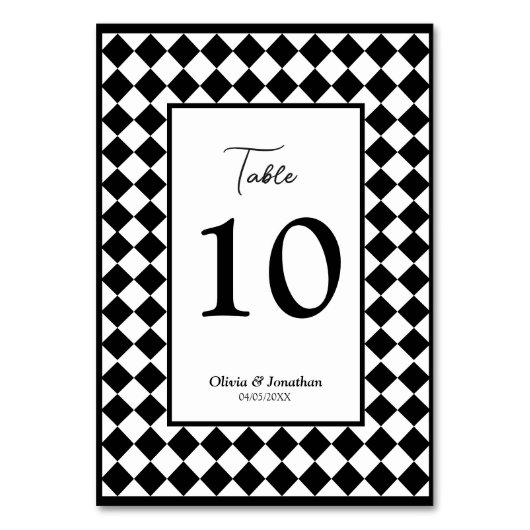 市松模様にシンプルモダン白黒結婚ズ テーブルナンバー (裏面)