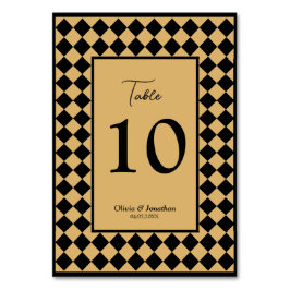 市松模様にシンプルモダン金ゴールド結婚ズ テーブルナンバー