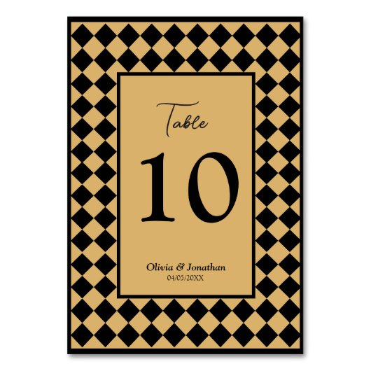 市松模様にシンプルモダン金ゴールド結婚ズ テーブルナンバー (正面)