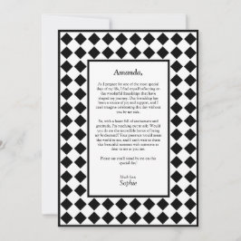 市松模様にシンプル白黒Be My Bridesmaid Card シーズンカード