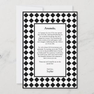 市松模様にシンプル白黒Be My Bridesmaid Card シーズンカード