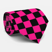 市松模様にスクウェア熱ピンクブラック ネクタイ (ロール)