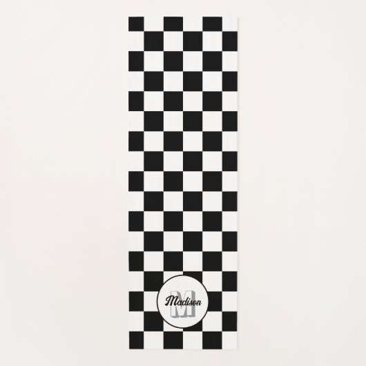 市松模様にスクウェア白黒レトロモノグラム ヨガマット (正面)