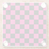 市松模様にスクエアホットピンクブラック ガラスコースター (裏面)