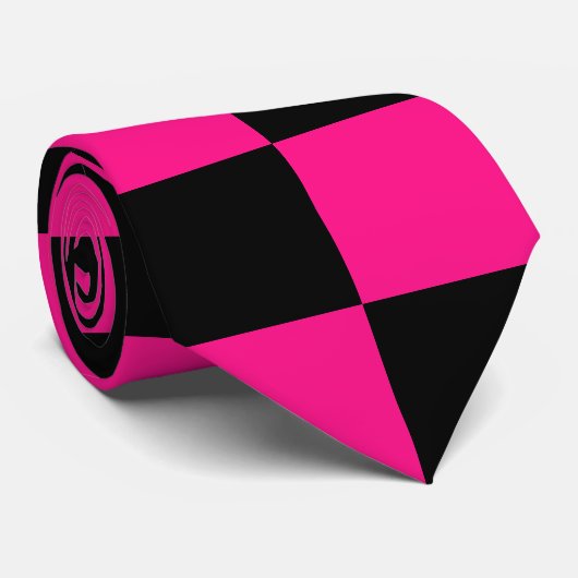 市松模様にスクエアホットピンクブラック ネクタイ (ロール)