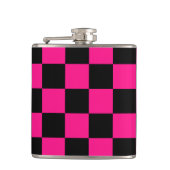 市松模様にスクエアホットピンクブラック フラスク (正面)