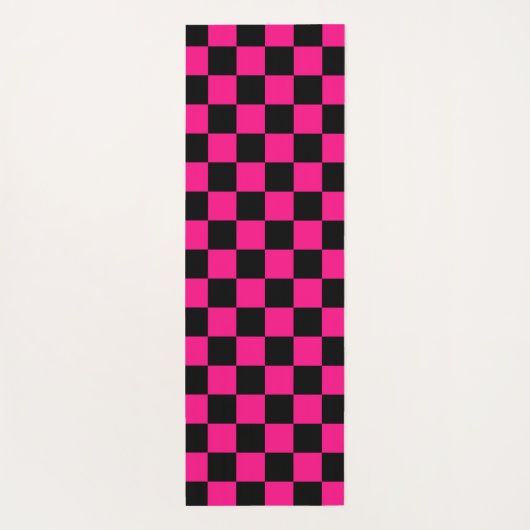 市松模様にスクエアホットピンクブラック ヨガマット (裏面)