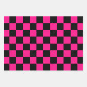 市松模様にスクエアホットピンクブラック ラッピングペーパーシート (正面)