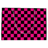 市松模様にスクエアホットピンクブラック ラージペーパーバッグ (裏面)