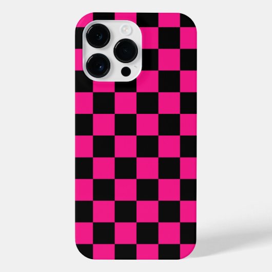 市松模様にスクエアホットピンクブラック iPhoneケース (裏面)